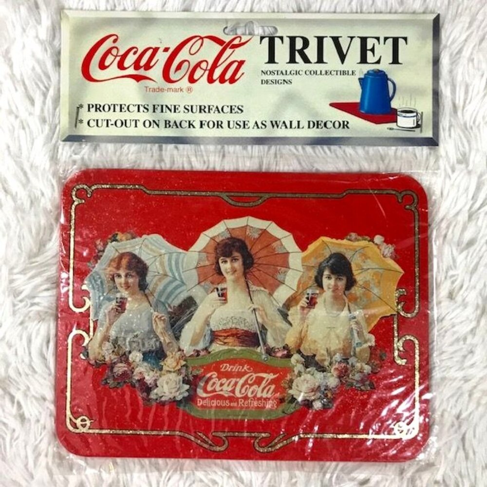 Vintage Coca-Cola Gentleladies with Umbrellas Tin Trivet Wall Plaque
